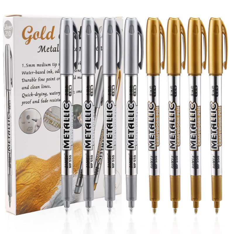 LOONENG Gold and Silver Marker Metallic, Fine Point Gold and Silver Markers Permanent Metallic for Artist Illustration, Crafts, Gift Card Making, Scrapbooking, Fabric, DIY Photo Album, 8 Count - Image 1